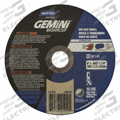 NORTON Abrasive Cut-Off Wheel: Type 1, 6" x 0.045" x 7/8", Aluminum Oxide - Contaminant-Free Cut-Off Wheels for Stainless Steel