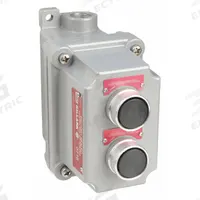 Control Station: 2 Gang, (2) Push Buttons, 2NO/2NC, No Legend, 0 Pilot Lights, 3/4 in, Feed-Thru Hub (MPN FXCS-5B7). Key specifications — Legend: No Legend; Action: Momentary/Momentary; Contact Form: 2NO/2NC; Brand: HUBBELL KILLARK; Operator Configuration Type: (2) Push Buttons.