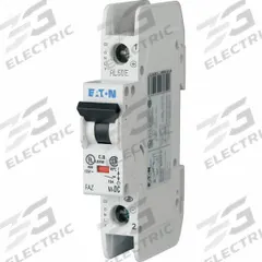 EATON IEC Miniature Circuit Breaker: 4 A Amps, 125V DC, 10 kA at 277/480V AC, Screw, DC Only (MPN FAZ-C4/1-NA-DC-SP). Key specifications — Brand: EATON; DC Voltage Rating: 125V DC; Max. AIR Rating: 10 kA at 277/480V AC; Terminal Connection: Screw.