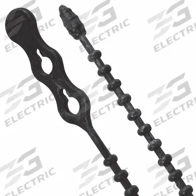 GARDNER BENDER Beadle Wrap: Black, 12 in Lg, Outdoor Use, Max. 3 1/4 in Bundle Dia. - Beaded Releasable Cable Ties