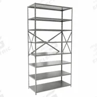 HALLOWELL Metal Shelving: Standalone, Medium-Duty, 48 in x 18 in, 84 in Overall Ht, 8 Shelves (MPN F5713-18HG). Key specifications — Frame Material: Steel; Shelving Material: Steel; Assembled: Unassembled; Color: Gray; Brand: HALLOWELL.