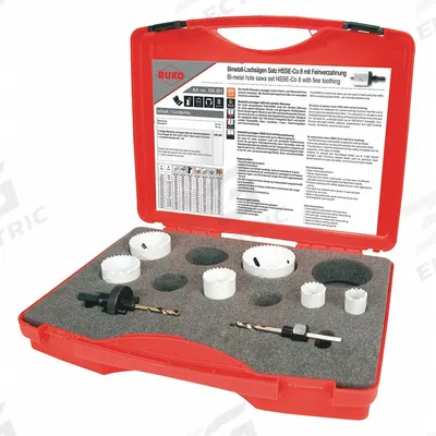ROTHENBERGER Hole Saw Kit: 8 Pieces, 38 mm Max. Cutting Dp, High Speed Steel - Multi-Material-Cutting Hole Saw Kits