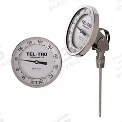 TEL-TRU Dial Thermometer: 50°F to 500°F, +/- 1% Accuracy, 12 in Stem Lg, Fahrenheit (MPN AA575R-1264). Key specifications — Temperature Units: Fahrenheit; Accuracy: +/- 1%; Brand: TEL-TRU.