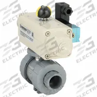 HAYWARD FLOW CONTROL Pneumatically Actuated Two-Way Ball Valve: 3/4 in, CPVC, Air to Spring (MPN PSSTBH207STEA9). Key specifications — Brand: HAYWARD FLOW CONTROL; Connection Gender - Side 1: Female; Actuator Features: Position Indicator; Actuator Operation: Air to Spring; Actuator Series: PSS; Connection Gender - Side 2: Female; Connection Type - Side 1: True-Union Socket/True-Union NPT; Connection Type - Side 2: True-Union Socket/True-Union NPT.