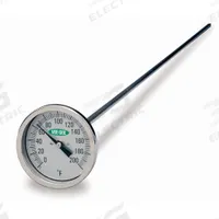 VEE GEE Compost Dial Thermometer: 0°F to 200°F, +/- 2°F, 48 in Stem Lg, Fahrenheit (MPN 82200-48). Key specifications — Accuracy: +/- 2°F; Thread Type: NPT; Housing Material: Stainless Steel; Brand: VEE GEE; Temperature Units: Fahrenheit.