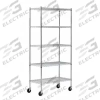 APPROVED VENDOR Wire Shelving Unit: 36 in x 18 in x 72 in, Dry, Split Sleeve, 5 Shelves, (4) Swivel (MPN MWS361872). Key specifications — attr15738: Silver; attr14157: Chrome; attr14150: Dry; attr14159: Round; attr5304: 5; attr14155: (4) Swivel; attr14158: Steel; attr14156: Nylon.