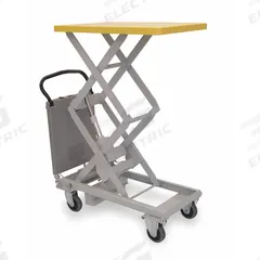 SOUTHWORTH Scissor Lift Table: Powered, 220 lb Load Capacity, 31 1/2 in L x 20 in W, Steel, Dual (MPN PLM-100). Key specifications — attr1377640: Sealed Lead Acid; attr1345487: Steel; attr1345523: SOUTHWORTH.