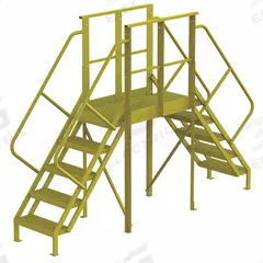 TRI-ARC Crossover Bridge: 4.2 ft Platform Ht, Steel, 1,000 lb Load Capacity, Serrated, 5 Steps (MPN 7CY83). Key specifications — Brand: TRI-ARC; Color: Yellow; Tread Type: Serrated.