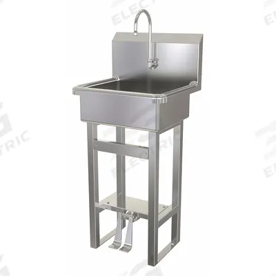 SANI-LAV Hand Sink: 43 1/2 in Overall Ht, 17 in Bowl Lg, 7 in Bowl Dp, 2 gpm Flow Rate - One-Station Freestanding Hand Sinks with Faucets