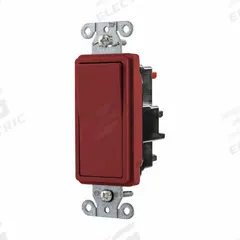 HUBBELL Wall Switch: Rocker Switch, Single Pole, Maintained, Red, 120/277V AC, 15 A (MPN DS115STR). Key specifications — Illuminated: No; Voltage Rating: 120/277V AC.