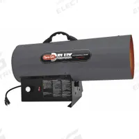 DYNA-GLO Portable Gas Torpedo Heater: 150,000 BtuH Heating Capacity Output, 3,500 sq ft Heating Area (MPN RMC-FA150NGDGD). Key specifications — Brand: DYNA-GLO; Key Features: Thermostat; Overall Dimensions - H x W x D: 16-1/8 in x 11-13/16 in x 25-9/16 in.