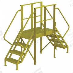 TRI-ARC Crossover Bridge: 3.3 ft Platform Ht, Steel, 1,000 lb Load Capacity, Serrated, 4 Steps (MPN 7CY79). Key specifications — Brand: TRI-ARC; Color: Yellow; Tread Type: Serrated.