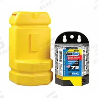 PACIFIC HANDY CUTTER, INC Blade Dispenser Kit: Blade Bank, Approximately (750) Utility Blades (MPN BB5324KIT). Key specifications — attr307480: Yellow; attr307478: Plastic; attr307477: Approximately (750) Utility Blades; attr307479: Pallet Rack; attr307476: Blade Bank; attr324880: PACIFIC HANDY CUTTER, INC.