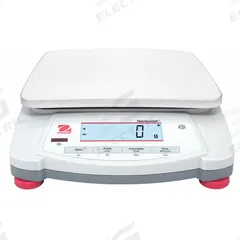 OHAUS Industrial Bench Scale: 7 1/2 in x 5 3/4 in, Navigator, 27 lb Wt Capacity - Imperial, Aluminum (MPN 30456420). Key specifications — attr1341383: USB; attr1341384: 1 g; attr1341400: OHAUS; attr1383935: Aluminum.