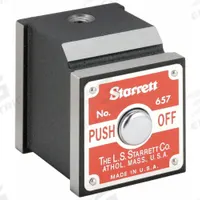 STARRETT Magnetic Base Only: Magnetic Base Only, Magnetic Base, 1/4 in Compatible Indicator Mounts (MPN 657P). Key specifications — attr1184043: STARRETT; attr1200946: Magnetic Base Only; attr1184013: 657P; attr1184031: On/Off Knob; attr1184022: Magnetic; attr1184027: 1-7/8 in L x 1.625 in W x 1-15/16 in H; attr1184030: 1/4"-20.