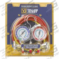 YELLOW JACKET Manifold Gauge: 2 Valves, 1 Hoses, Series 41, 3 1/8 in Gauge, For R-134A/R-22 (MPN 42205). Key specifications — Hose Connection Type: Ball Valve; Product Type: Manifold Gauge Set; For Refrigerant Type: R-134A; Brand: YELLOW JACKET; Gauge Boots: No; Sight Glass: No.