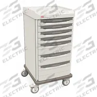 METRO Bedside & Nurse Server Cart: Polymer, (4) Swivel, Taupe, White, 7 Drawers, 1 Shelves (MPN SXRS43CM3). Key specifications — Material: Polymer; Drawer Color: White; Brand: METRO; Caster/Wheel Configuration: (4) Swivel; Cabinet Color: Taupe.