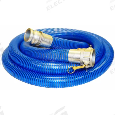 KURIYAMA Suction and Discharge Hose: 2 in Hose Inside Dia., 90 psi, Blue/Clear - PVC Water Suction & Discharge Hose Assemblies with PVC Helix Reinforcement