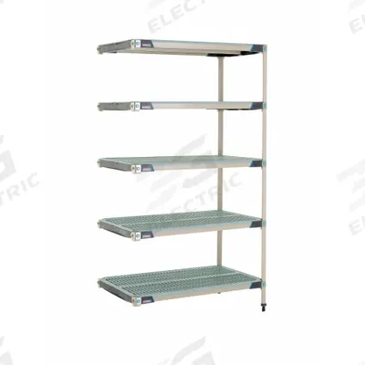 METRO Plastic Industrial Shelving: 24 in x 42 in, 74 in Overall Ht, 5 Shelves - Harsh-Environment Antimicrobial Stationary Plastic Shelving