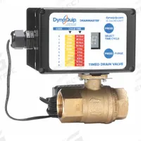 DYNAQUIP CONTROLS Timed Electric Auto Drain Valve: 1 in Pipe, 1 in Drain, 115 V, 1 min to 14 days (MPN AD2A 1). Key specifications — attr294755: DYNAQUIP CONTROLS; attr292031: 7 sec; attr292034: 1 in.