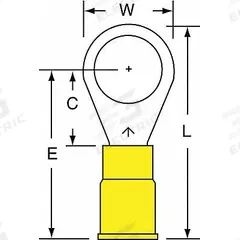 3M Ring Terminal: Yellow, Vinyl Insulation, 3/8 in Stud Size, 12 AWG to 10 AWG Wire Sizes, 600 V (MPN MVU10-38R/SK). Key specifications — attr1308027: 3M; attr1356513: MVU10.