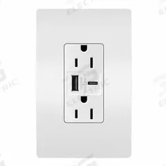 USB Receptacle: Duplex, 5-15R, 2 USB Ports, USB Type A/C, White, 125V AC, 15 A (MPN R26USBAC6W). Key specifications — Brand: LEGRAND.