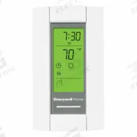 HONEYWELL HOME Line Voltage Thermostat: 7-Day, 40° to 86°F, On-Off, 208 V AC Volt, 1H (MPN TL8230A1003). Key specifications — System Settings: On-Off; Programming Capability: 7-Day; Switch Type/Action: DPST, Open on Rise; Temperature Control Range: 40° to 86°F; Stages: 1H; Key Features: Soundproofed for Quiet Operation; Fan Settings: No Fan Setting; Brand: HONEYWELL HOME.