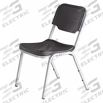 ICEBERG Stacking Chair: Plastic Seat, Steel Frame, Seat Color Black, Frame Color Silver - Plastic Stackable Chairs