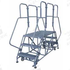 COTTERMAN Mobile Work Platform: 3.3 ft Platform Ht - Max, 24 in x 84 in, Steel, 800 lb Load Capacity (MPN 4DWP2484RA3B4CC1P6). Key specifications — Folding: Not Foldable; Mobility: Rolling; Components Included: Rubber Foot Pads; Use Location: Indoor; Brand: COTTERMAN; Color: Gray; Height Adjustability: Fixed Height; Includes Handrails: Handrails Included.
