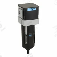 WILKERSON Filter: Particulate, 3/8 in NPT, 5 micron, 115 scfm, 150 psig Max Op Pressure, Auto Drain (MPN F28-03-SG00B). Key specifications — attr110055: 28; attr110008: WILKERSON.