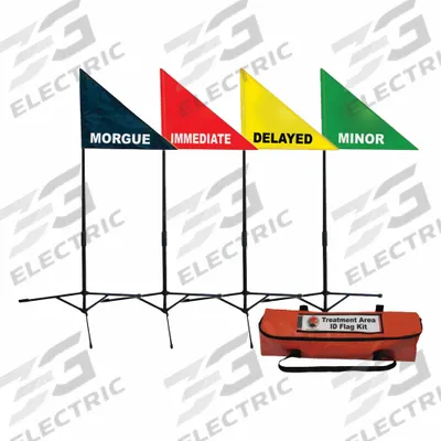 DISASTER MANAGEMENT SYSTEMS Triage Flag Kit: Black/Green/Red/Yellow, 19 in Overall Wd - Flags for Incident Command & Triage