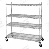 METRO Wire Shelving Unit: 48 in x 18 in x 69 in, Dry, Split Sleeve, 4 Shelves, Silver (MPN 4W653). Key specifications — attr15738: Silver; attr15739: (4) Posts; attr14157: Chrome; attr14150: Dry; attr14159: Round; attr5304: 4; attr14155: (2) Swivel with Brakes; attr14158: Steel.