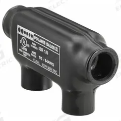 POLARIS Multitap Connector: 2 Port, In-Line Entry, 14 AWG – 1/0 AWG Wire Size, Black (MPN ISR-1/0B). Key specifications — Body Material: Aluminum; Brand: POLARIS.