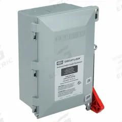 HUBBELL Enclosed Disconnect Switch: Fusible, 60 A, Three Phase, 600V AC, Non-Metallic (MPN FDS60). Key specifications — Environment: Indoor/Outdoor; Phase: Three; For Fuse Class: Class J; Handle Color: Red; Housing Material: Non-Metallic; Standards: UL 98; Brand: HUBBELL; For Environment: Indoor Rated.