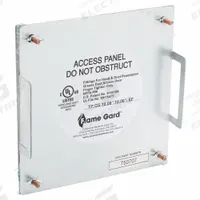 Duct Access Door: 10 in x 10 in, 16 ga, Steel, Thumbscrews, 2,300°F Max Temp Rating, 4 Mounting Stud (MPN 6EJA3). Key specifications — Brand: FLAME GARD; Material: Steel; For Duct Shape: Rectangular.
