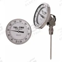 TEL-TRU Dial Thermometer: 0°F to 250°F /-20°C to 120°C, +/- 1% Accuracy, 18 in Stem Lg (MPN AA575R-1814). Key specifications — Temperature Units: Celsius; Accuracy: +/- 1%; Brand: TEL-TRU.
