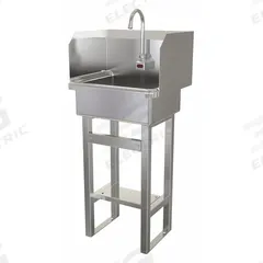 SANI-LAV Hands-Free Sink: 43 1/2 in Overall Ht, 17 in Bowl Lg, 7 in Bowl Dp, 2 gpm Flow Rate, Sensor (MPN 727A). Key specifications — Includes Side Splash: Side Splash Included; Power Source: AC Powered; Brand: SANI-LAV.