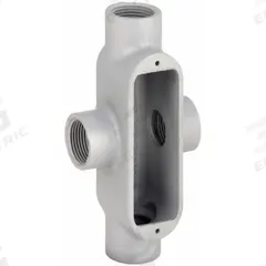 Conduit Outlet Body: Iron, 1/2 in Trade Size, X Body, 4 cu in Body Capacity, Threaded Hub (MPN OX-1M). Key specifications — Finish: Powder Coated; Includes: Set Screw Hubs; For Use With: IMC; Brand: HUBBELL KILLARK; Hub Style: Threaded; Mfr. Series: O.