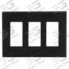 HUBBELL Wall Plate: Decorator-Rocker, 3 Gang, Black, Std Size (MPN P263BK). Key specifications — Brand: HUBBELL; Material: Polycarbonate.