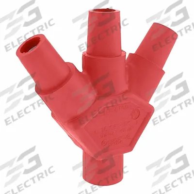 LEVITON 3-Fer: Male-Female-Female-Female, Red, 600V AC, 400 A - 3-Fer Triple-Tap Tees