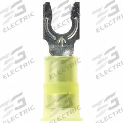 3M Fork Terminals: Yellow, Nylon, #6 Stud Size, 12 AWG – 10 AWG Wire Range, Locking Fork, 600 V (MPN MNG10-6FLX). Key specifications — Barrel Style: Insulation Grip; Manufacturer Part Number: MNG10-6FLX; Brand: 3M.