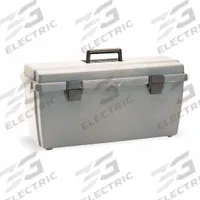 FLAMBEAU Tool Box: 20 1/4 in W 8 7/8 in D 8 7/8 in H, Plastic, Gray, Hinged Lid, 1 Compartments (MPN 6757WG). Key specifications — attr1116905: Gray; attr1116917: Hinged; attr1116946: FLAMBEAU.