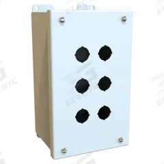 HAMMOND Push Button Enclosure: 22mm, 6 Holes, Carbon Steel, NEMA 12/13 (MPN MPB6LG). Key specifications — Brand: HAMMOND; Environments & Applications: Oil-Tight and Dust-Tight.