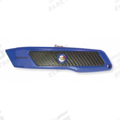 WESTWARD Safety Knife: 6 in Overall Lg, Textured, 2 in Overall Wd, Metal, Black/Blue - Automatic Retracting Utility Knives