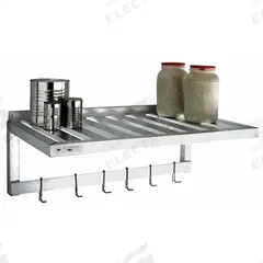 NEW AGE INDUSTRIAL T-Bar Wall Shelf/Pot Rack: 48 in x 20 in x 13 in, 48 in x 20 in, Aluminum (MPN 1122PR). Key specifications — Material: Aluminum; Standards: NSF; Finish: Unfinished; Includes: (2) Shelves; Brand: NEW AGE INDUSTRIAL.