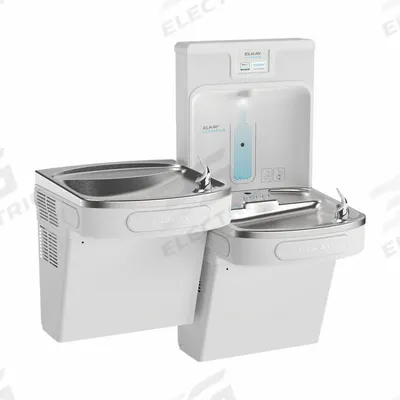 ELKAY Drinking Fountain with Bottle Filler: On-Wall, 8 gph @ 50°F, Stainless Steel - On-Wall Two-Level Drinking Fountains with Bottle Fillers