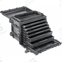 PELICAN Rolling Tool Box: 16 in W 25 in D 19 in H, Plastic, Black, Hinged Lid, 7 Compartments (MPN 0450SD6). Key specifications — attr1116905: Black; attr1116917: Hinged; attr1116946: PELICAN.