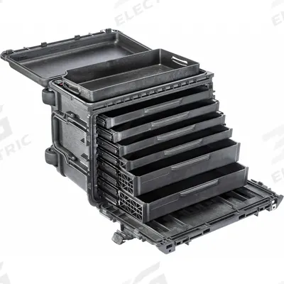 PELICAN Rolling Tool Box: 16 in W 25 in D 19 in H, Plastic, Black, Hinged Lid - Plastic Rolling Tool Boxes