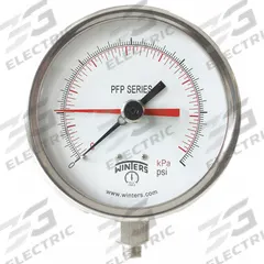 WINTERS Panel-Mount Pressure Gauge: Back Flange, 0 psi to 300 psi, 4 1/2 in Dial, 1/4 in NPT Male (MPN PFP714-DRY-45BF-MAXI45). Key specifications — Accuracy: ±1.0%; Brand: WINTERS; Vibration Resistance Properties: Field-Fillable; Gauge Wetted Parts: Stainless Steel.