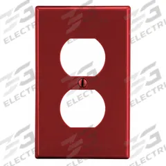 HUBBELL Wall Plate: Duplex Outlet, 1 Gang, Red, Std Size (MPN P8R). Key specifications — Brand: HUBBELL; Material: Polycarbonate.